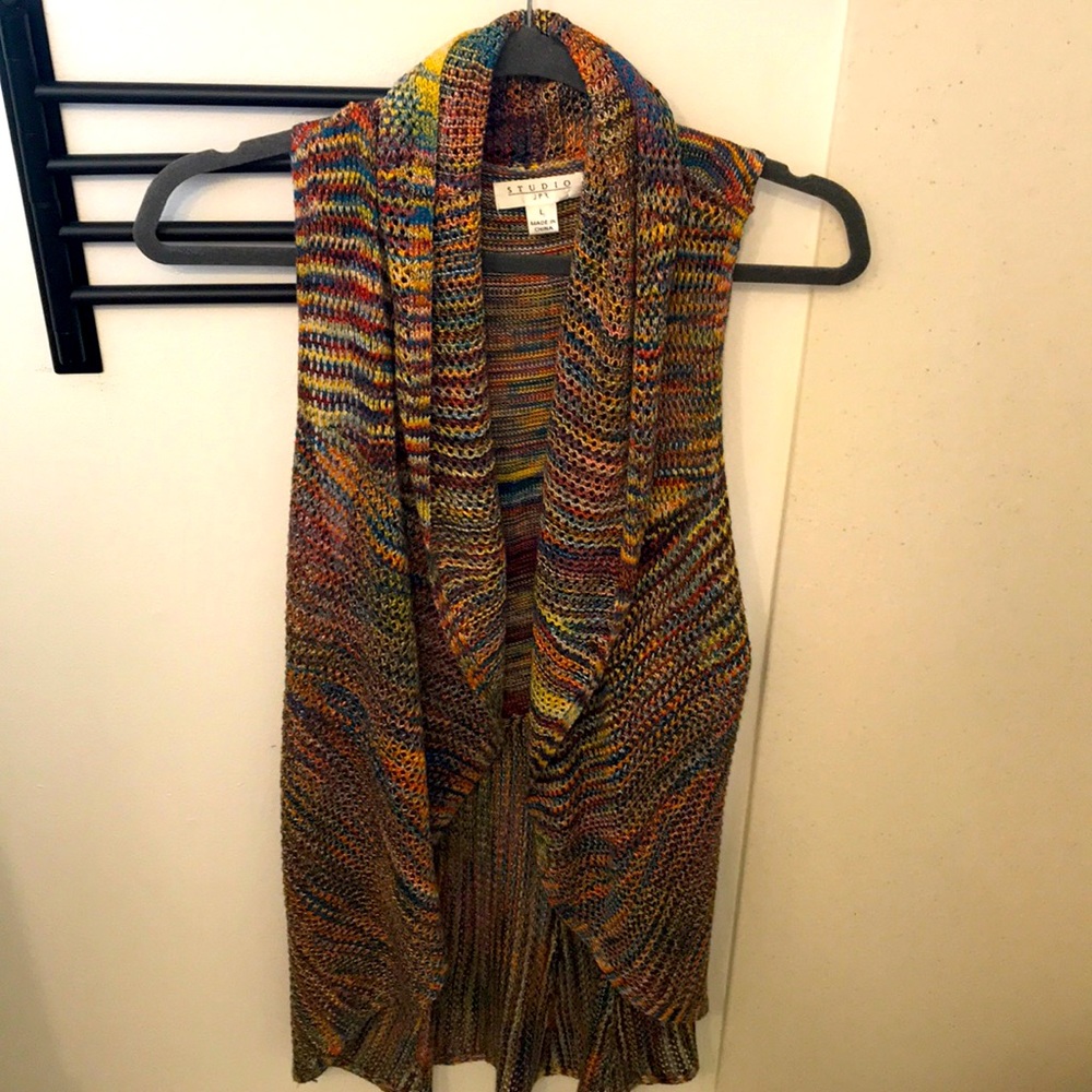Beautiful long multi colored sweater vest size L
